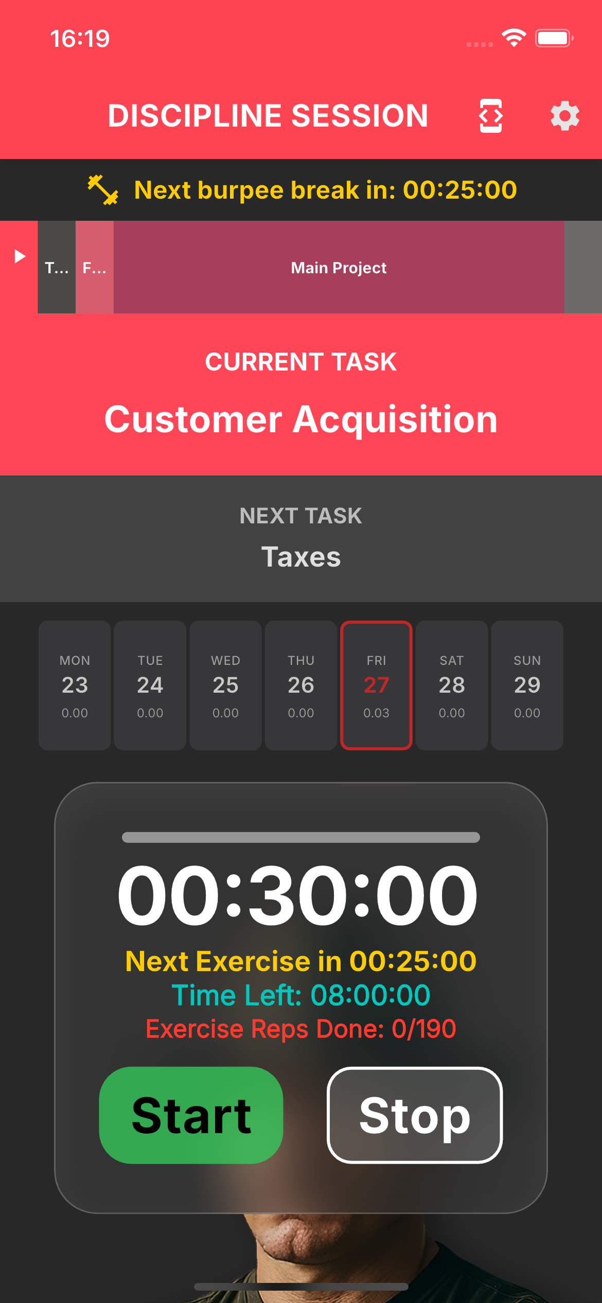 Workinger Timer Screen